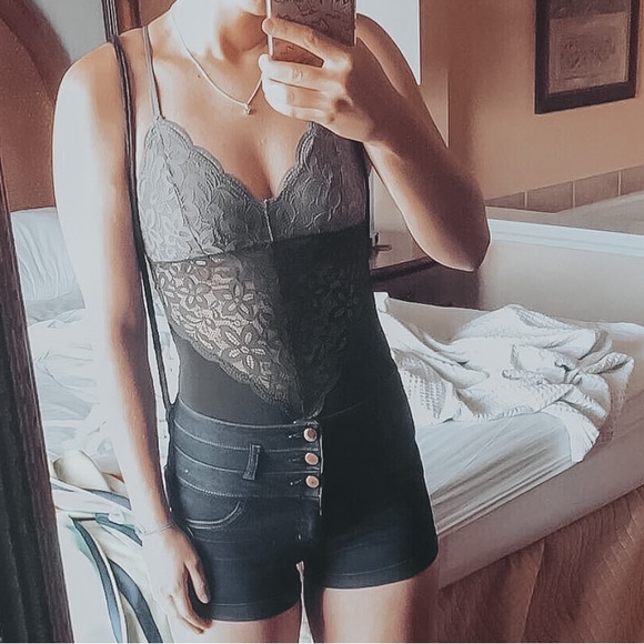 grey / black lace bodysuit with open back! - Picture 1 of 3